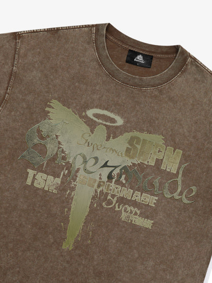 Distressed Washed Gothic Angel Graphic T-Shirt 