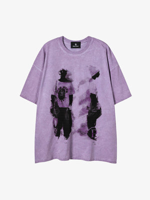 Acid Wash Figure Graphic Oversized T-Shirt