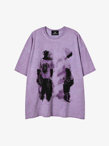 Acid Wash Figure Graphic Oversized T-Shirt