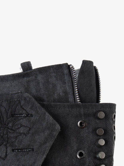 Thesupermade Metallic Studded Embroidery Belt Mini Skirt