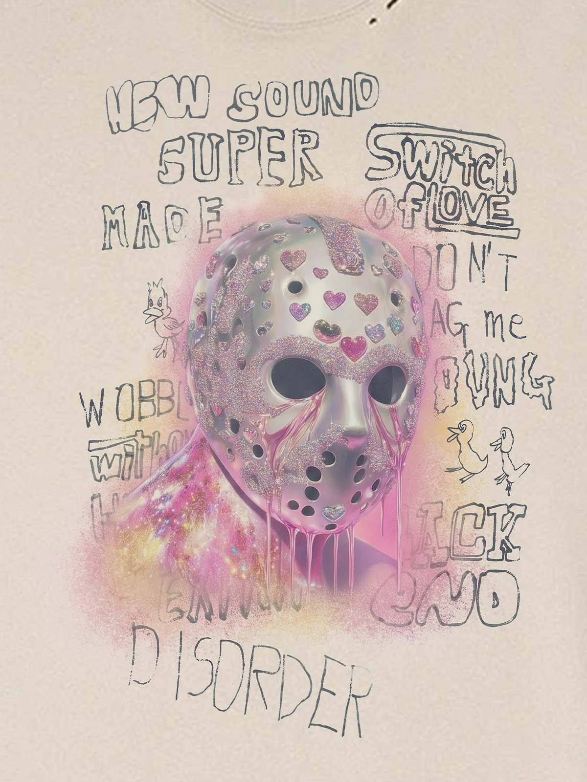 Distressed Heart Cutout Skull Mask Graphic T-Shirt 