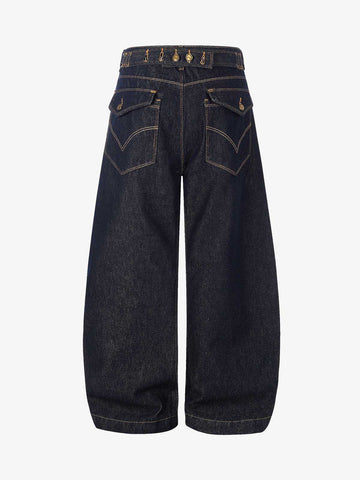Raw Denim Straight-Leg Jeans – High-Rise Selvedge Cotton with Copper Rivets