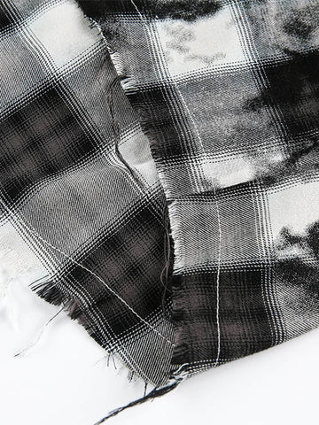 Vintage Wash Plaid Spray Dye Raw Hem Shirt 