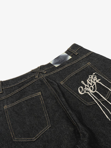 Retro Contrast Stitching Curved Leg Denim Jorts 