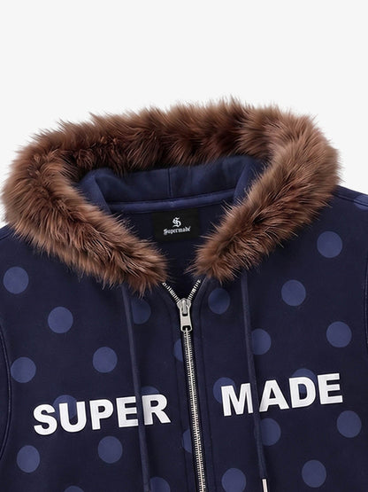 Faux Mink Fur Polka Dot Zip-up Hooded Vest