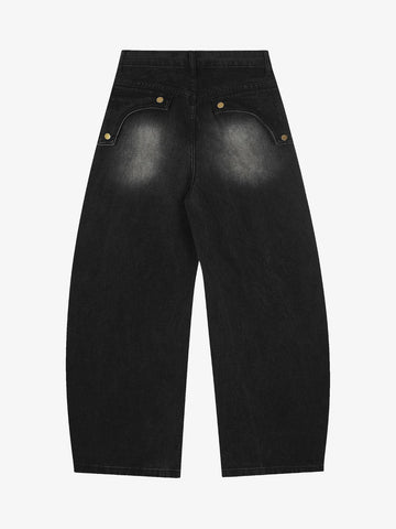 Vintage Embroidered Washed Raw-Edge Graffiti Scimitar Jeans 