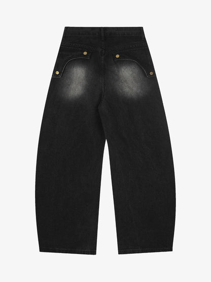 Vintage Embroidered Washed Raw-Edge Graffiti Scimitar Jeans 