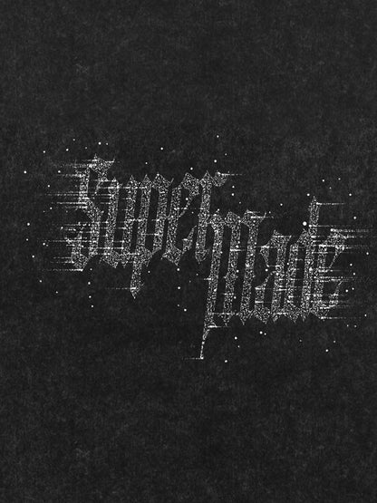 Washed Gothic Letter Imitation Diamond T-Shirt 
