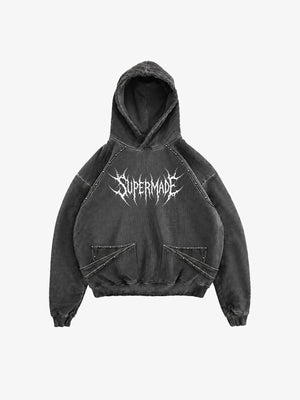 Washed Black Oversized Hoodie with Graphic Logo Print