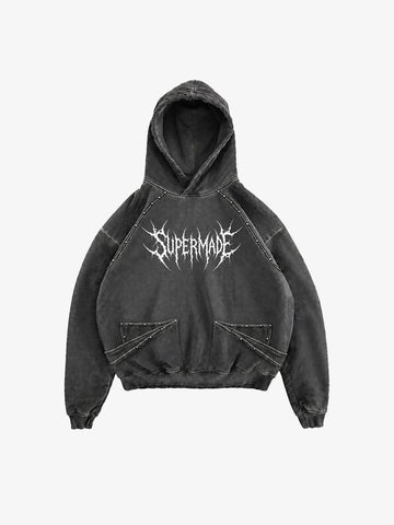 Washed Black Oversized Hoodie with Graphic Logo Print