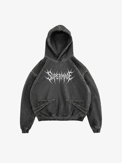 Washed Black Oversized Hoodie with Graphic Logo Print