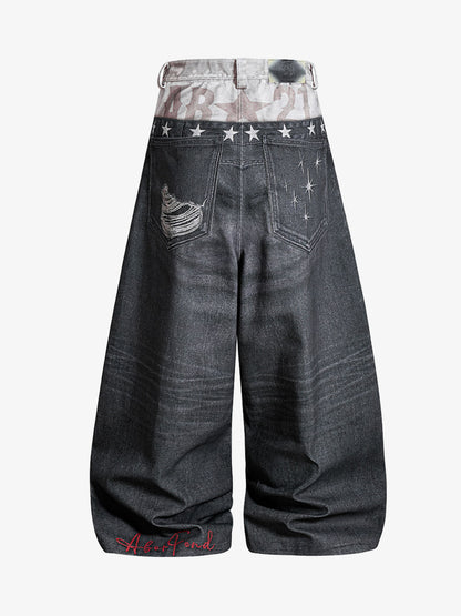 3D Faux Layer Curved Jeans