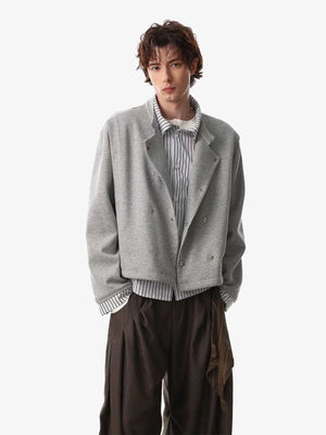 Button Detail Striped Panel Faux Layered Jacket 