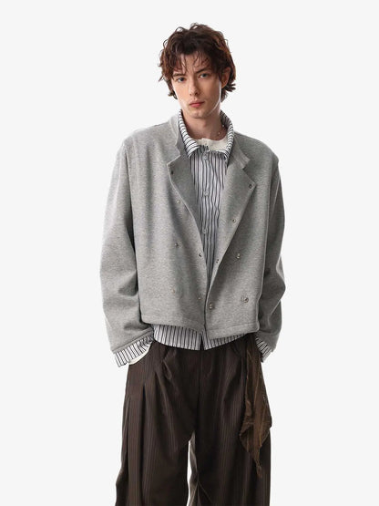 Button Detail Striped Panel Faux Layered Jacket 
