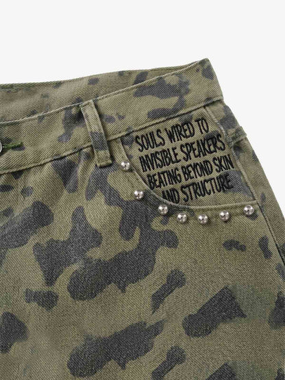 Studded Camo Wide-Leg Jorts 
