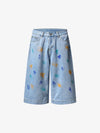 Paint Splatter Denim Wide-Leg Shorts