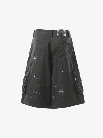 Vintage Distressed Multi Pocket Wide Leg Cargo Shorts