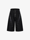 Black Denim Jacket with Croc-Embossed Trim