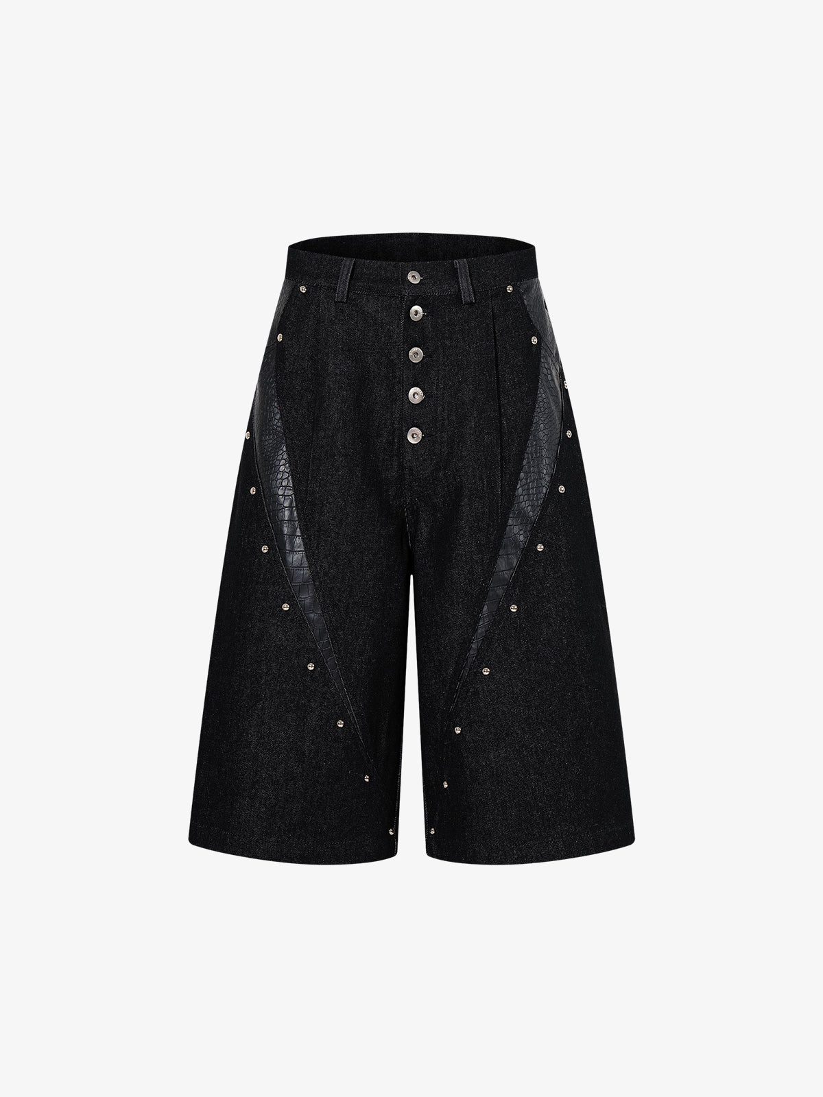 Black Denim Jacket with Croc-Embossed Trim – Metal Snap Button Streetwear Jacket