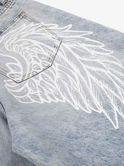 Angel Wing Print Bggy Jeans