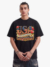 Floral USA Flag Graphic T-Shirt