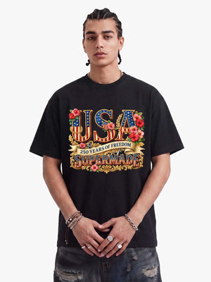 Floral USA Flag Graphic T-Shirt