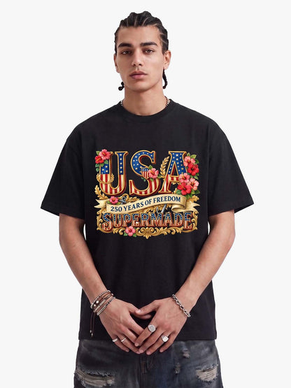Floral USA Flag Graphic T-Shirt