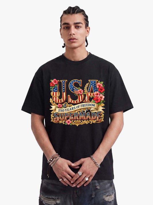 Floral USA Flag Graphic T-Shirt