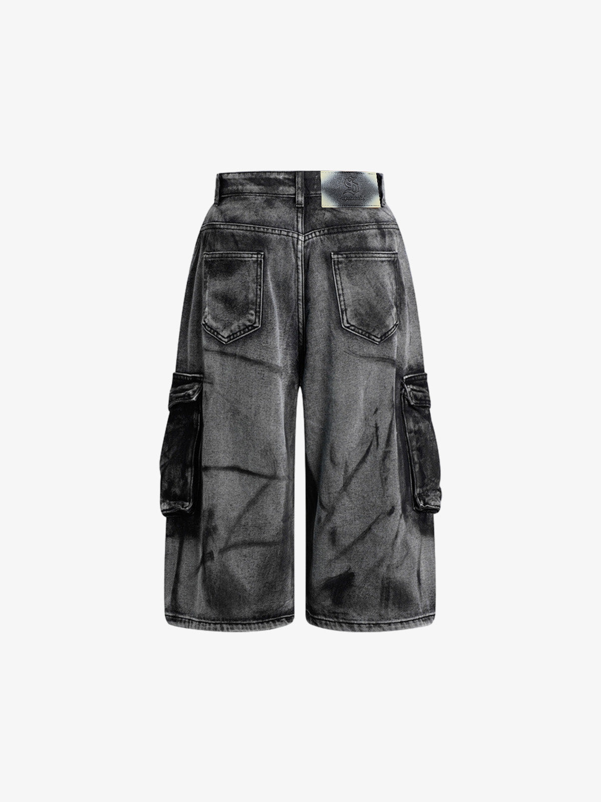 Grunge Wash Cargo Denim Shorts