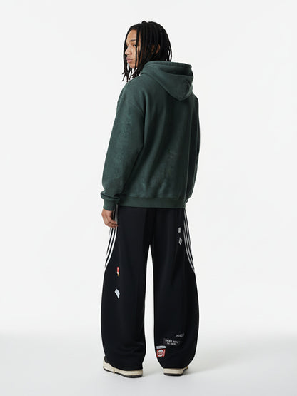 Suede Letter Embroidered Cropped Zip-Up Hoodie 