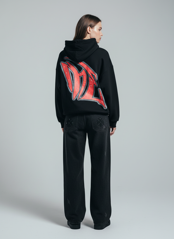 Retro Gothic Print Rhinestone Zip-Up Hoodie 