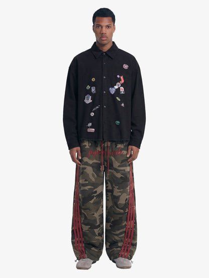 Fun Distressed Raw-Edge Printed Long-Sleeved Shirt 
