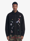 Fun Distressed Raw-Edge Printed Long-Sleeved Shirt 