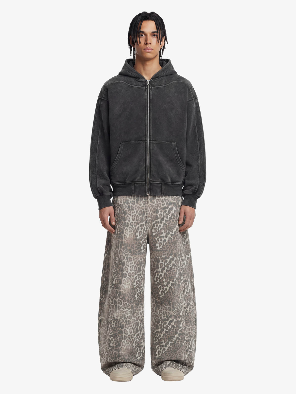 Street Leopard Camouflage Pleated Barrel Jeans 