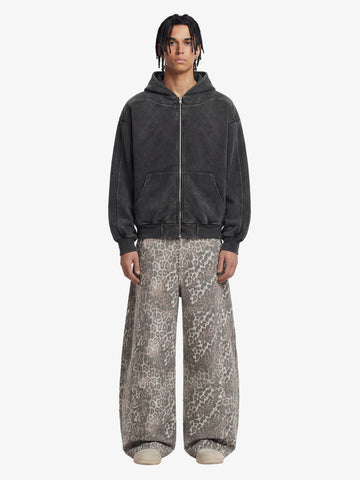 Street Leopard Camouflage Pleated Barrel Jeans 