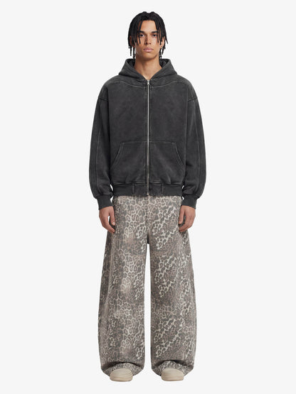 Street Leopard Camouflage Pleated Barrel Jeans 