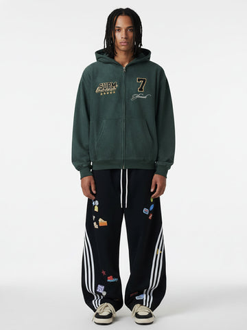 Suede Letter Embroidered Cropped Zip-Up Hoodie 