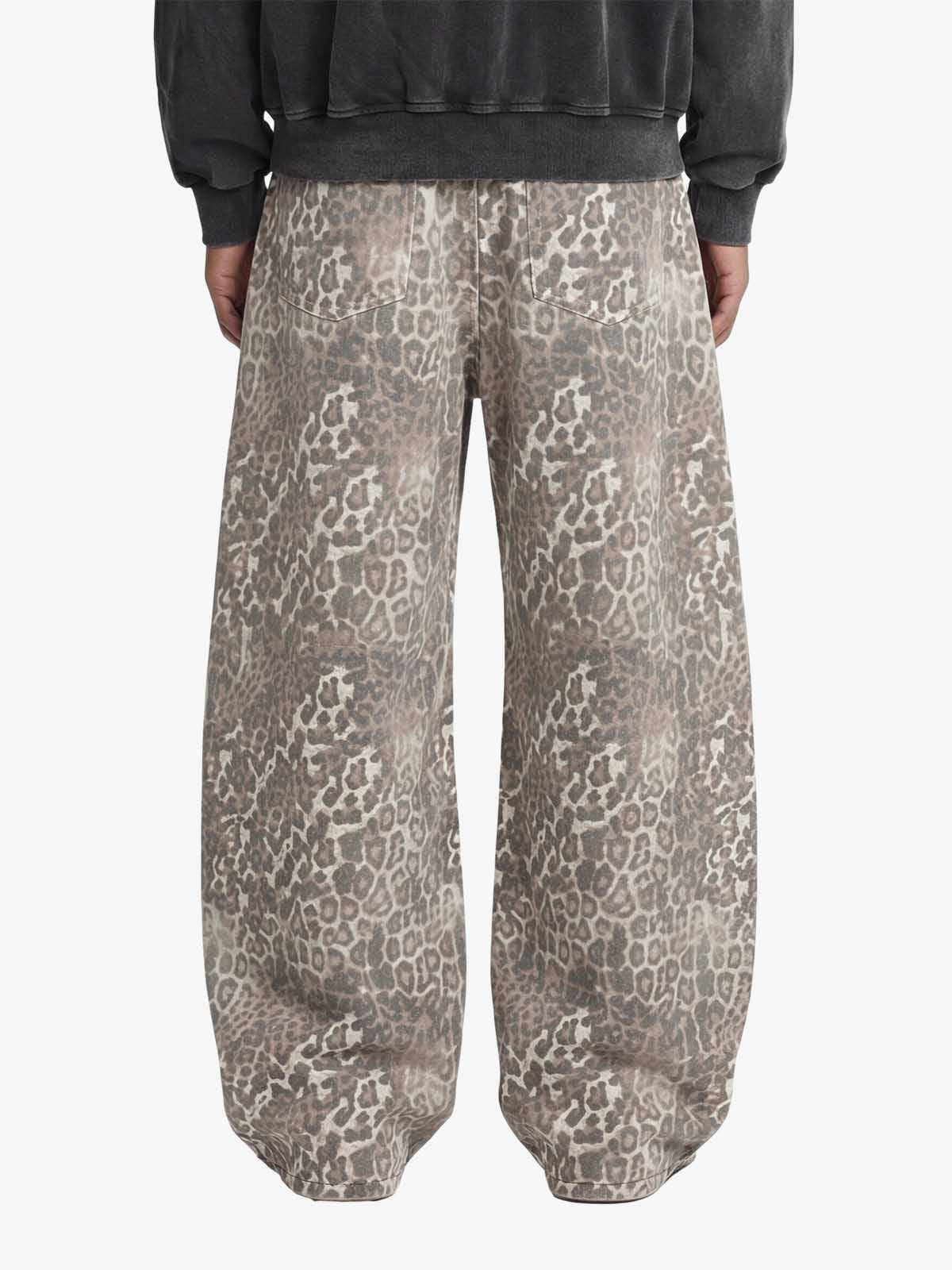 Street Leopard Camouflage Pleated Barrel Jeans 
