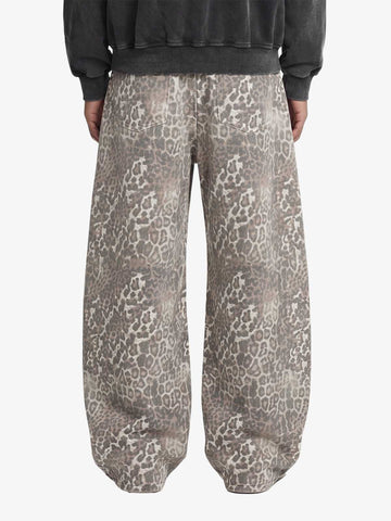 Street Leopard Camouflage Pleated Barrel Jeans 