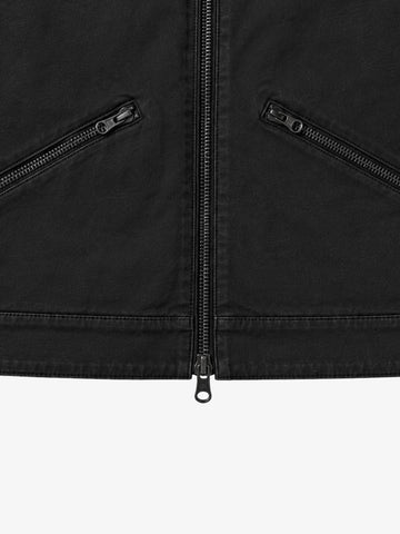 Six-Zip Washed Stand Collar Twill Jacket