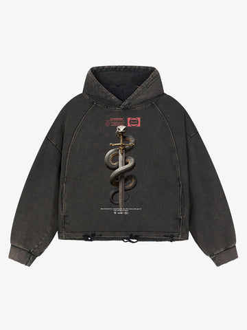 Vintage Washed Snake Staff Graphic Hoodie 
