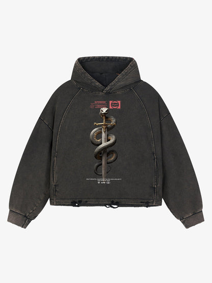 Vintage Washed Snake Staff Graphic Hoodie 