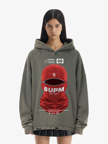 Retro Bandit Hat Graphic Distressed Cropped Hoodie 