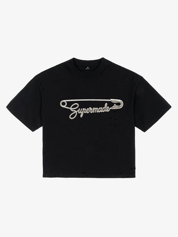 Distressed Safety Pin Cropped T-Shirt 