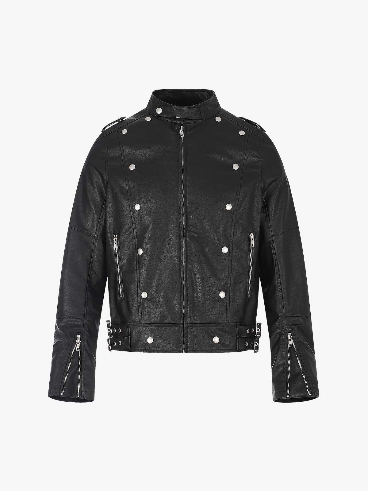 Studded Button Leather Jacket