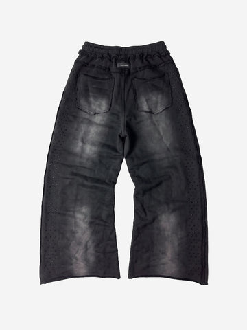 Washed Distressed Rhinestone Trim Sweatpants