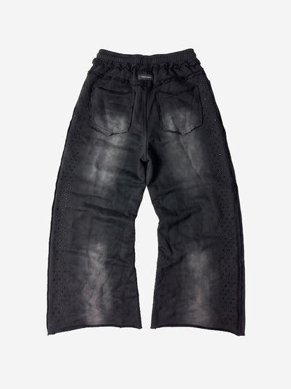 Washed Distressed Rhinestone Trim Sweatpants