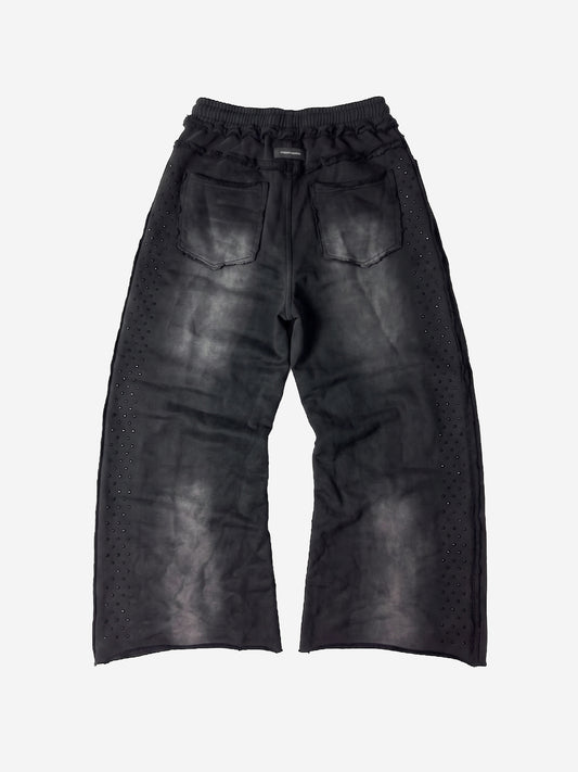 Washed Distressed Rhinestone Trim Sweatpants