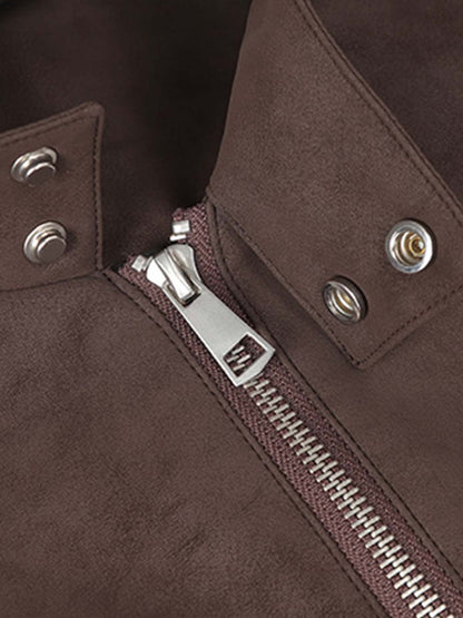 Suede Studded Zip Up Jacket 