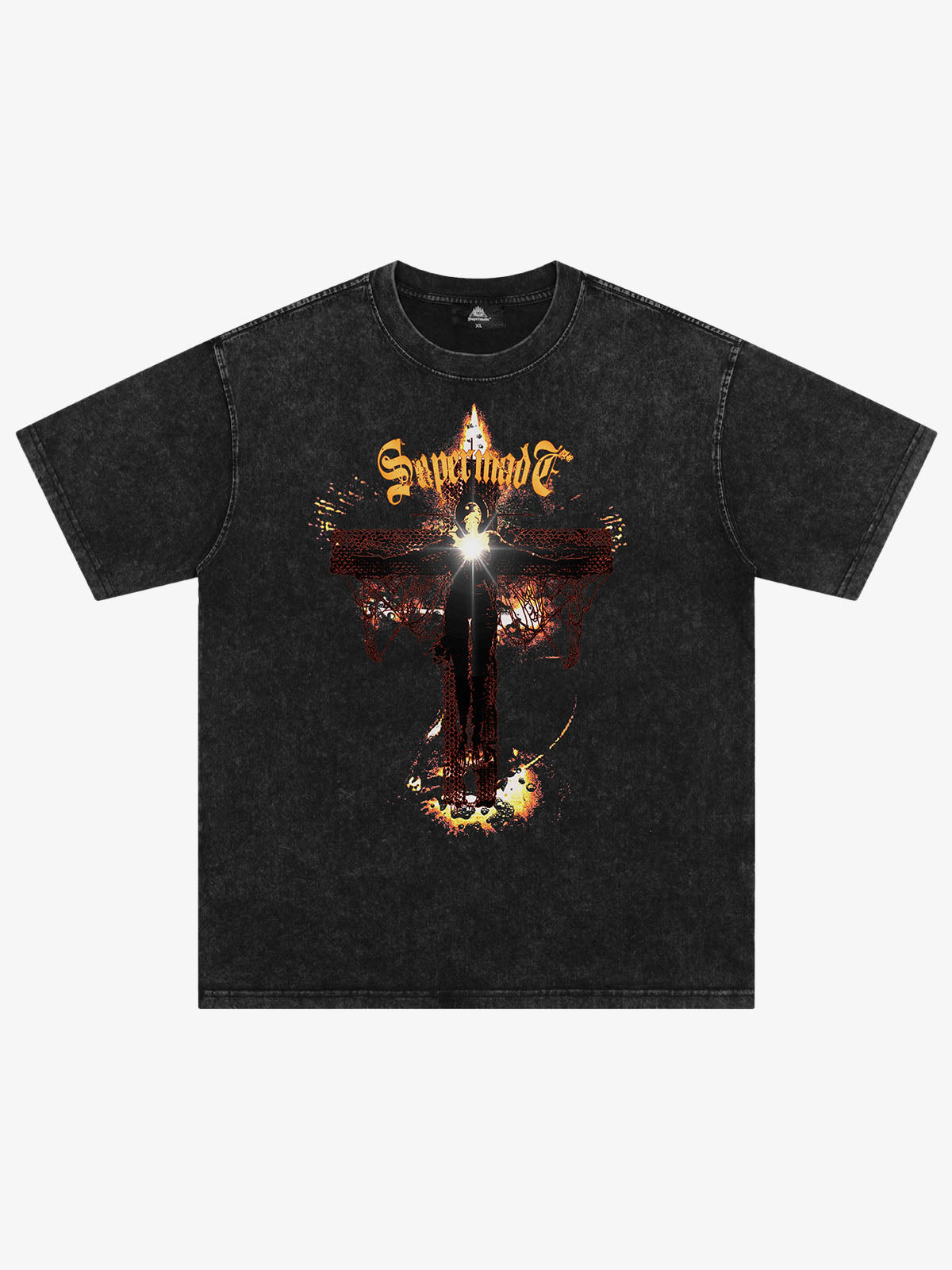 Washed Gothic Cross Graphic T-Shirt 